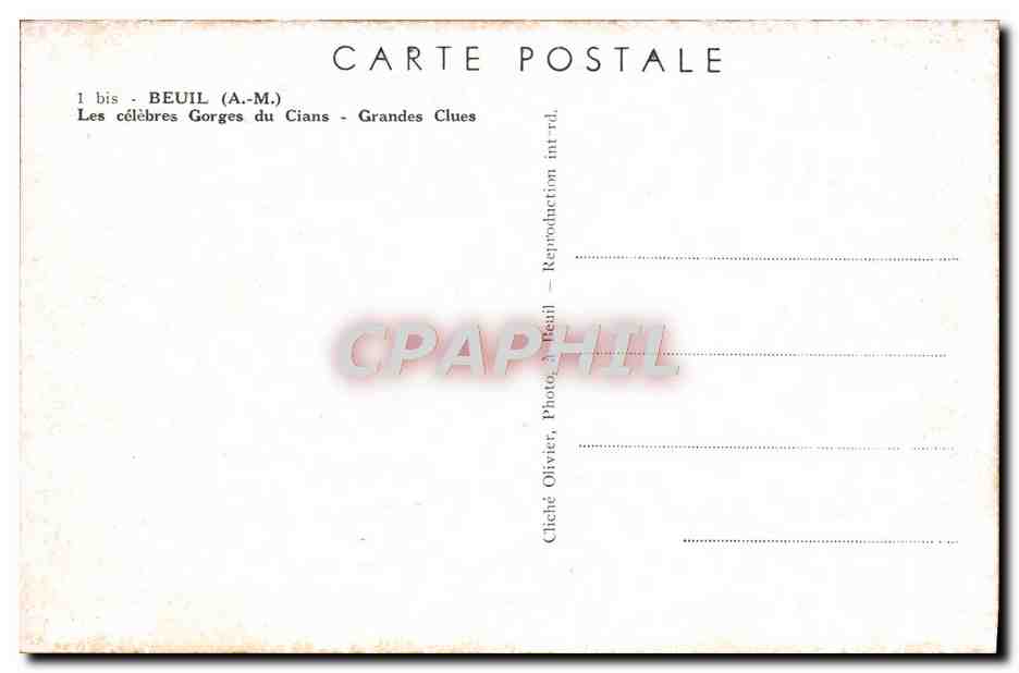 CPA Beuil Les Celebres Gorges Du Cians Grandes clues — Rückseite
