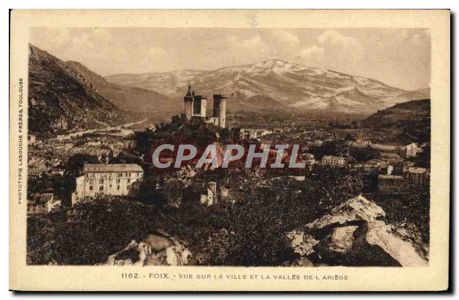 Foix - Vue sur la ville et la vallée de l'Ariège — Phototypie Labouche Frères, Toulouse, n° 1162