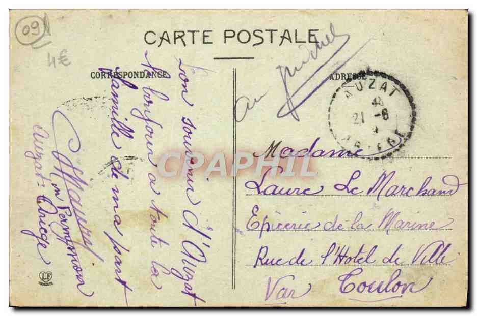 Les Pyrénées Ariégeoises — Environ d'Auzat et Vicdessos, Le Grand Etang Fourncat (2400m alt.) et ses glaciers — vue prise en août — éditeur L. Pérès, Toulouse — n° 1413 — Verso