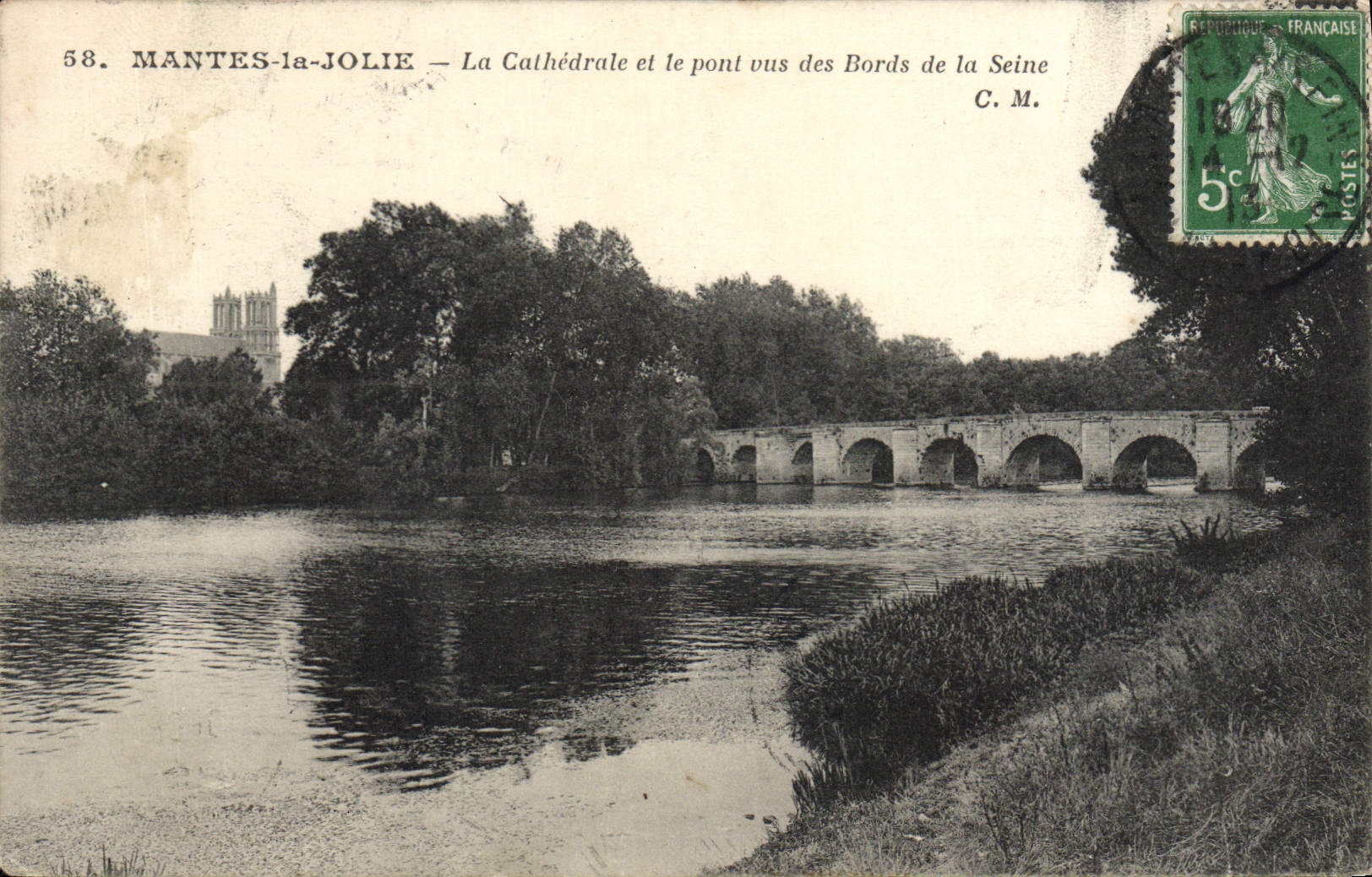 MANTES-la-JOLIE — Die Kathedrale und der Brücke von den Ufern der Seine gesehen — C. M. n°58