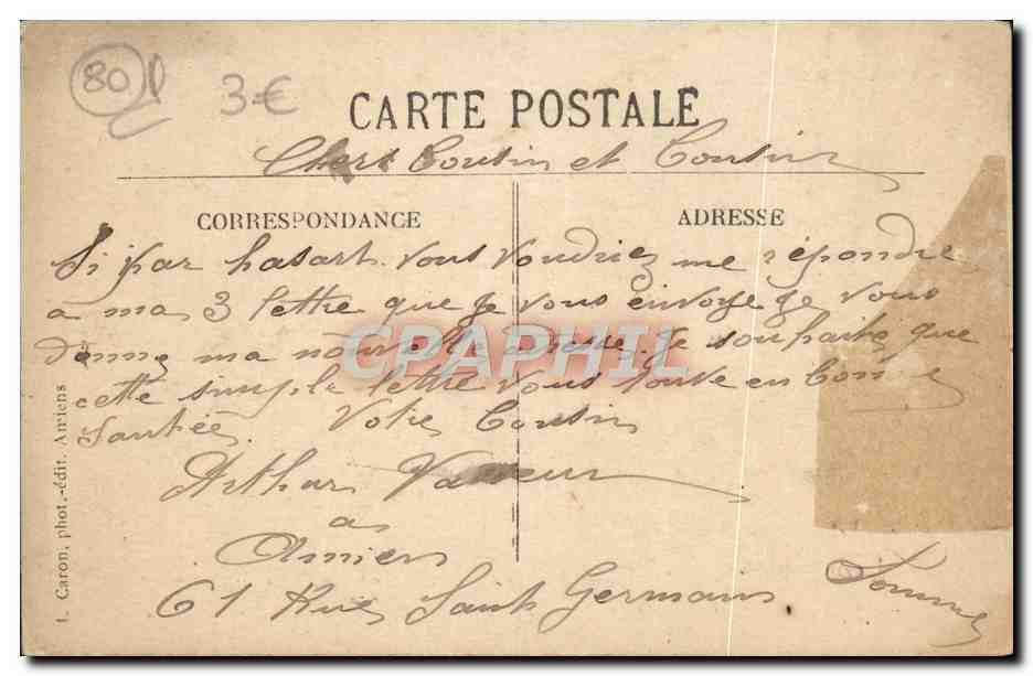 Amiens — Cathédrale, prise à vol d’oiseau — Éditeur L. Caron, phot.-édit. Amiens, n° 125 — Back