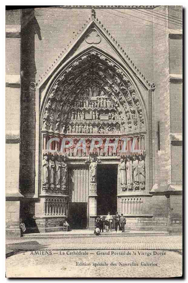 CPA Amiens La Cathedrale Grand Portail De La Vierge Doree