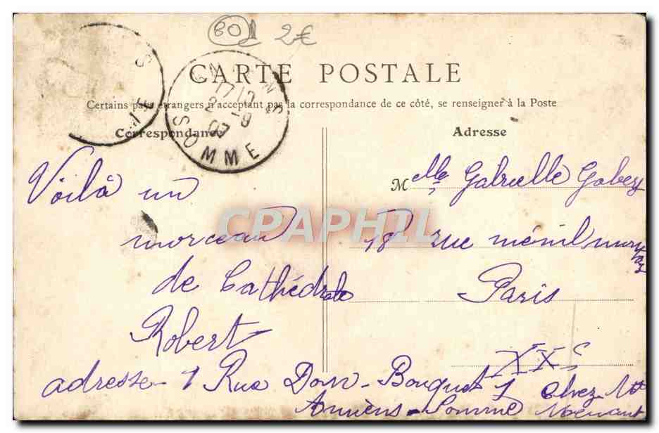 Amiens. La Cathédrale (détail du Portail de la Vierge dorée) — B.F., Paris, n°82 — Reverso