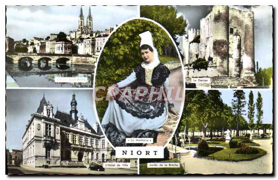 Niort — Vue panoramique avec la cathédrale, le donjon, l'hôtel de ville et le jardin de la Brèche — La Mathoïse — Éditeur Gaby, N°2
