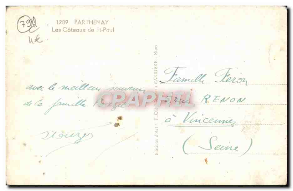 CPA Parthenay Les Coteaux De St Paul — Rückseite