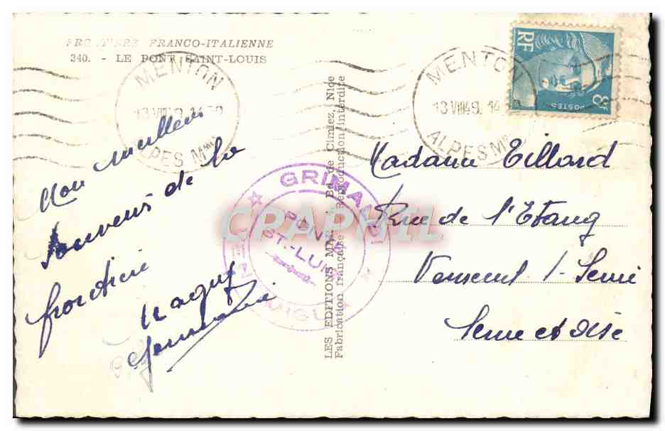 CPA Franco Italienne Le Pont Saint Louis — Rückseite