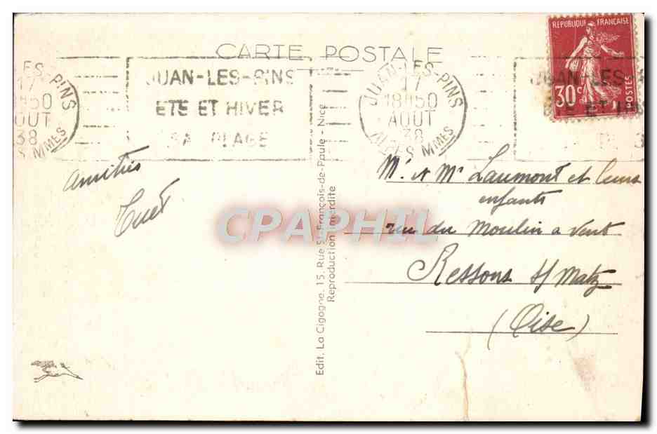 CPA Juan Les Pins Le Boulevard Du Soleil Et La Plage — Rückseite