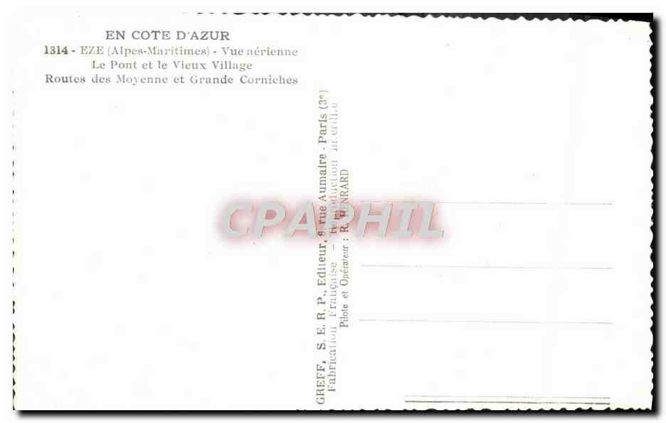 CPM Eze Vue aerienne Le pont et le vieux village Routes de la moyenne et grande corniches — Rückseite