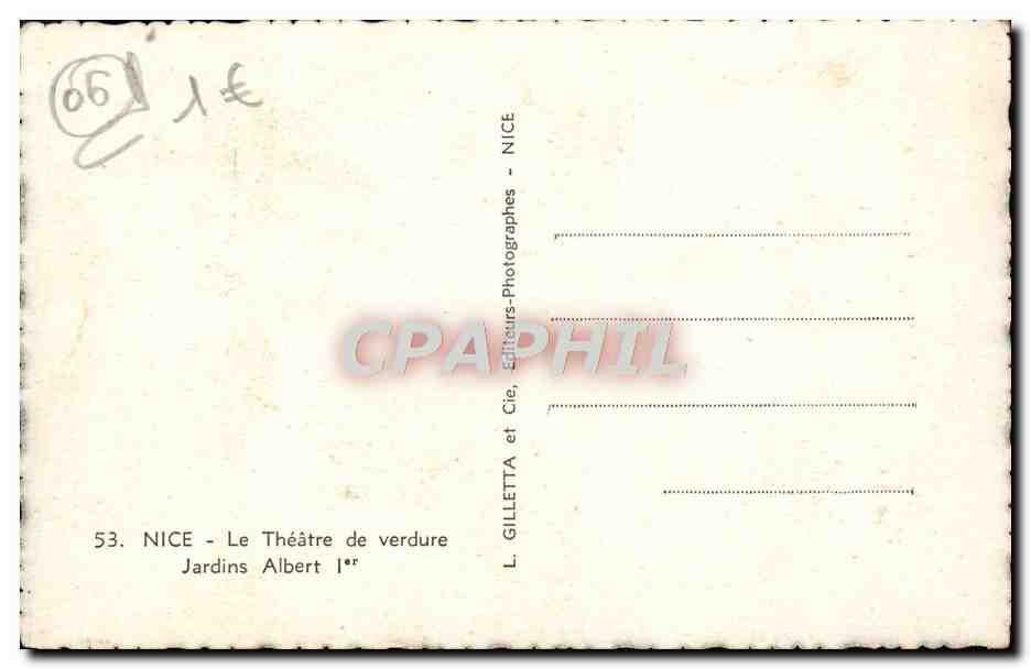 CPA Nice Le Theatre De Verdure Jardins Albert 1er — Rückseite