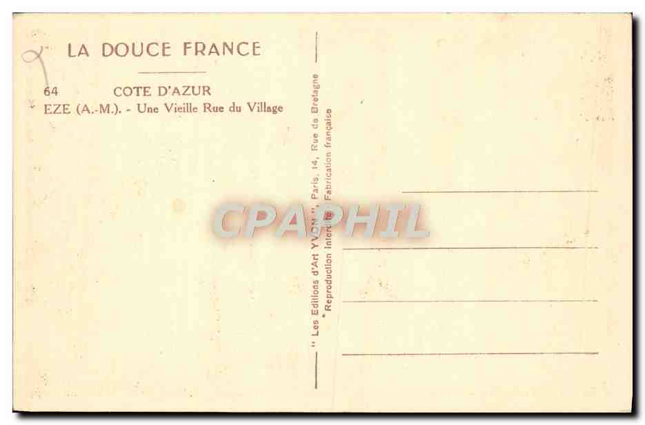 CPA Eze Une Vieille Rue Du Village — Rückseite