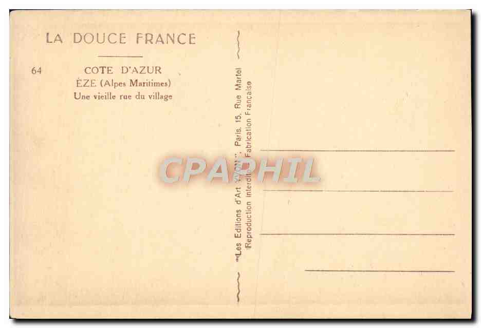 CPA Eze Une Vieille Rue Du Village — Back