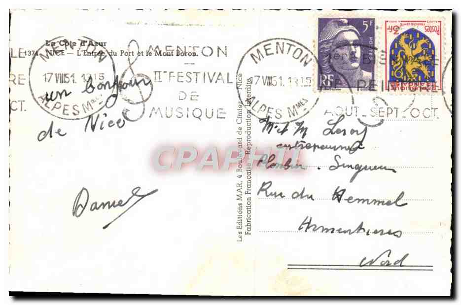 CPM Nice L'Entree Du Port Et Le Mont Boron Bateau — Verso