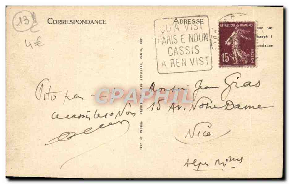 Vue de la côte entre Sormiou et Morgiou — En Mer de MARSEILLE à CASSIS — n°87 — Rückseite