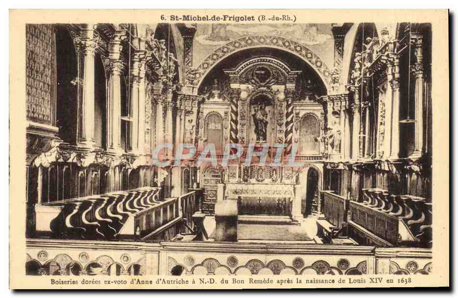 St-Michel-de-Frigiolet (B.-du-Rh.) — Intérieur de l'église avec autel et boiseries dorées — Édition Artistique du Pèlerinage