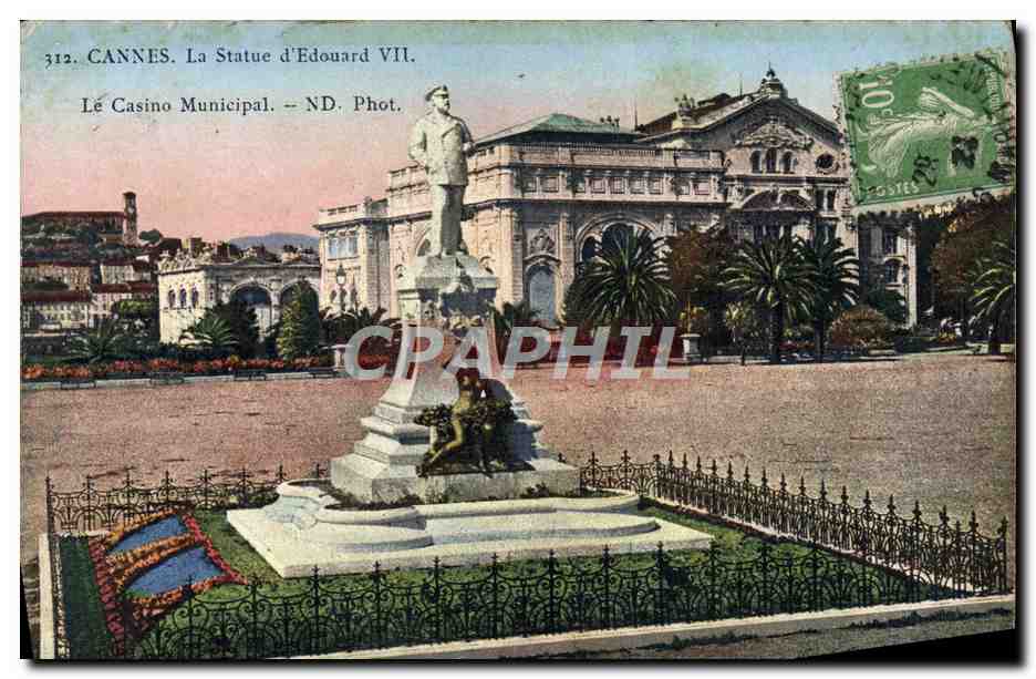CPA Cannes La Statue d'Edouard VII Le casino municipal