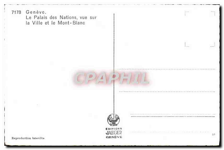 CPM Geneve Le Palais des Nations vue sur la ville et le Mont Blanc  — Rückseite