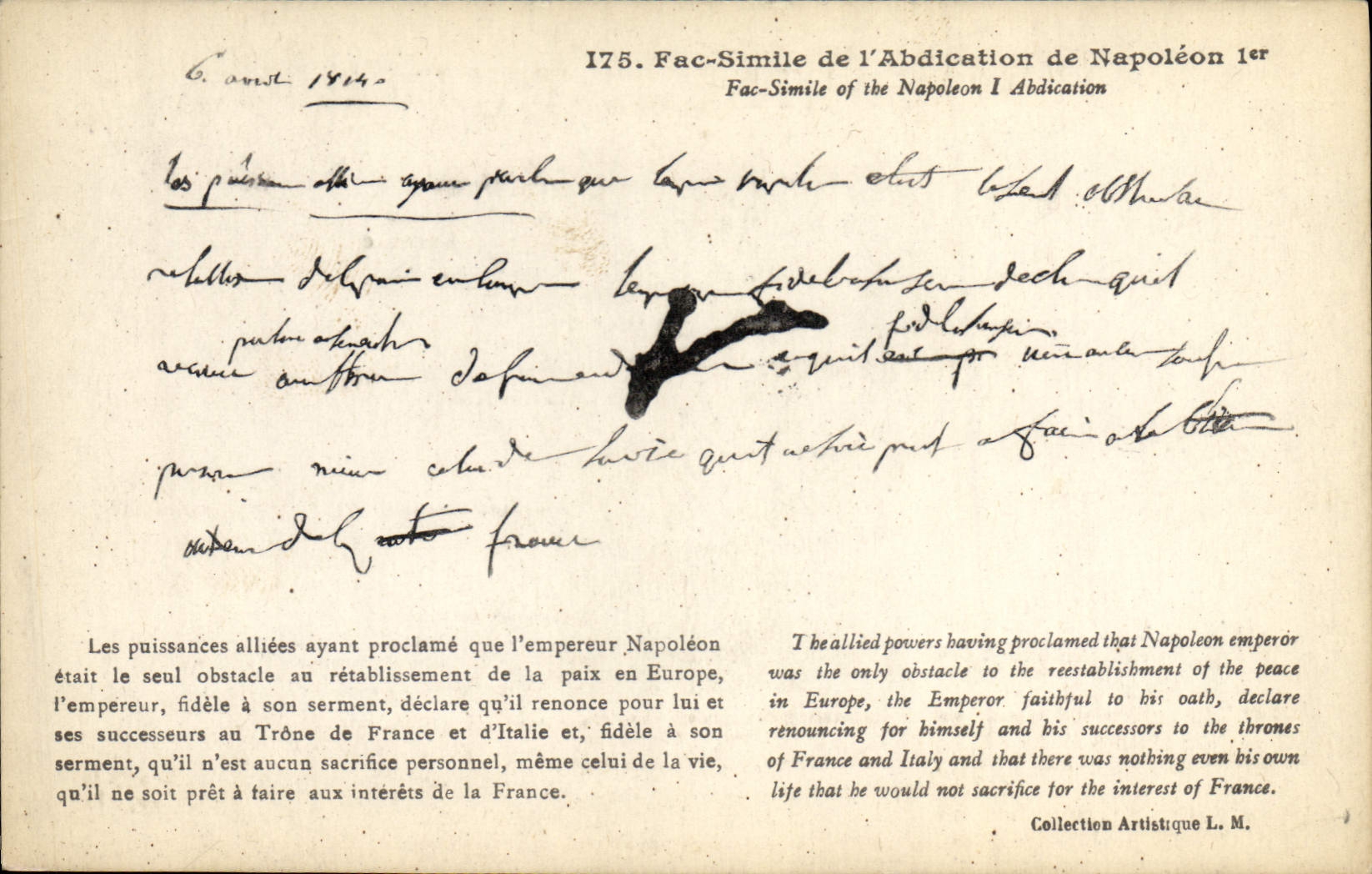 CPA Fac simile de l'abdication de Napoleon 1er 