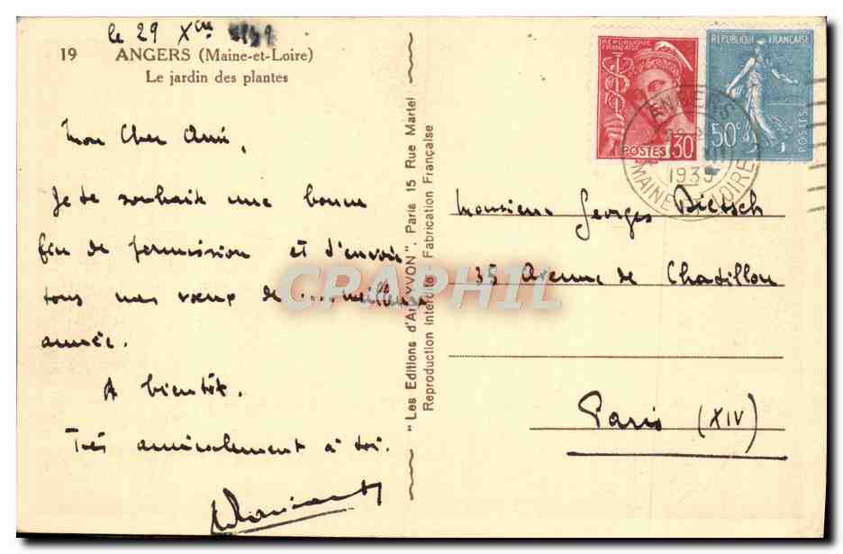 CPA Angers Le Jardin des Plantes — Rückseite