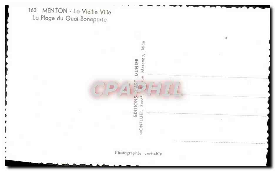 CPM Menton La Vieille Ville La plage du Quai Bonaparte  — Rückseite