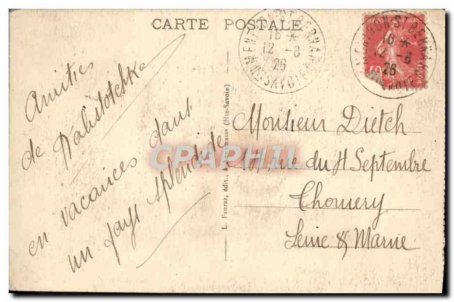 LAC d'ANNECY (Htes-Savoie) between Veyrier and Menthon-St-Bernard — Mont de Veyrier and Beauregard — L. Fournas, publisher — Back