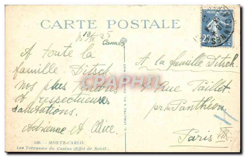 CPA Monte Carlo Les terrasses du casino Effet de soleil — Rückseite