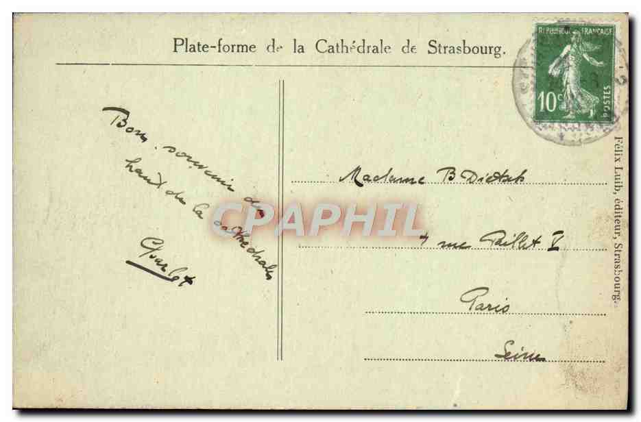 CPA Strasbourg La Cathedrale — Verso