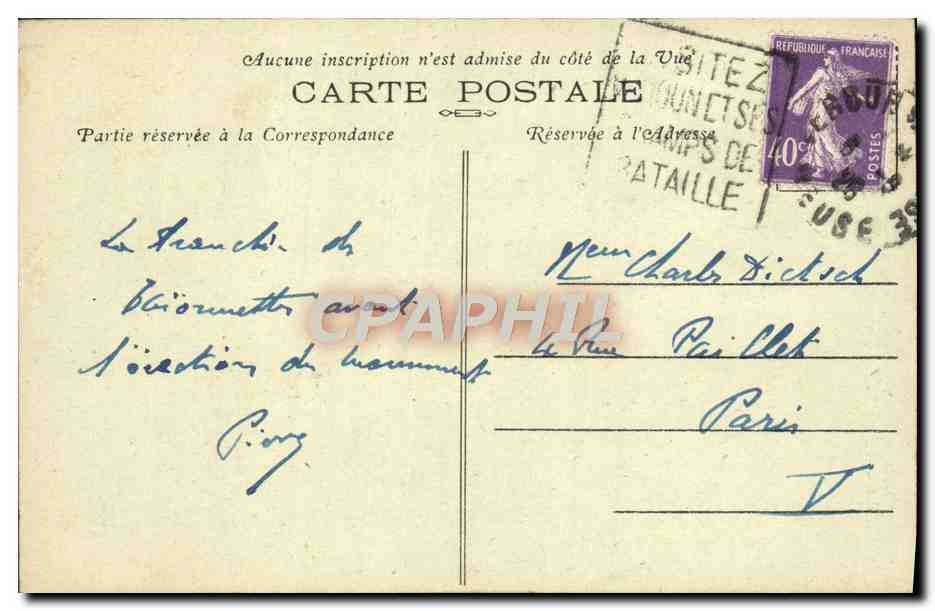 CPA La tranchee des baionnettes en 1919 Militaria — Rückseite