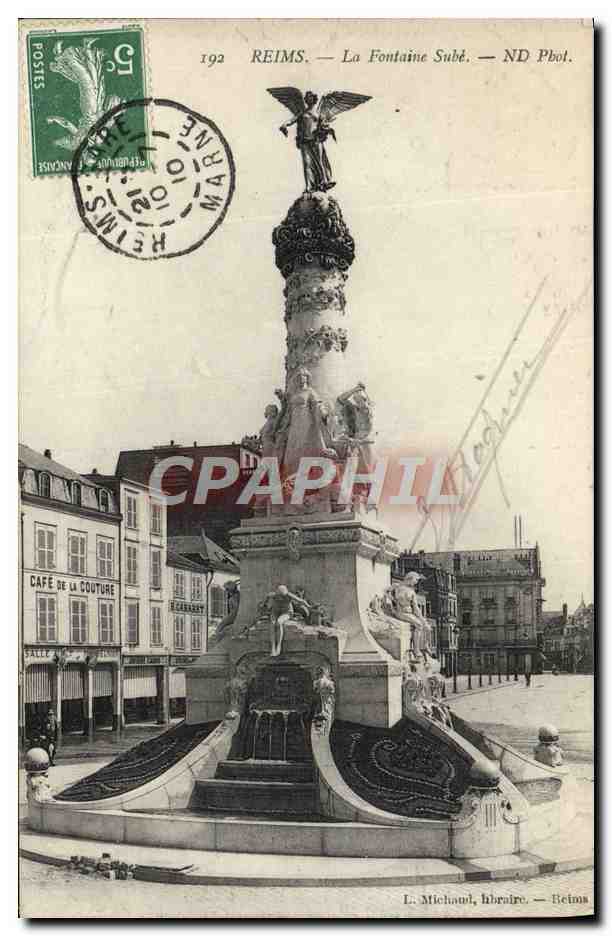 CPA Reims La Fontaine Sube Cafe de la Couture