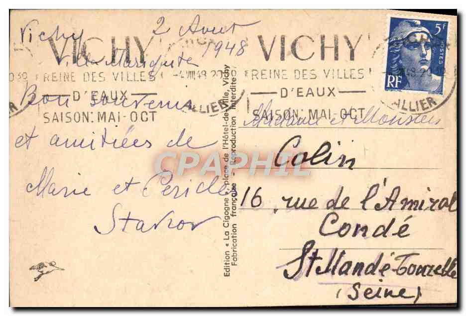 CPA Vichy Le Bassin Des Cygnes Et Les Flamants — Verso
