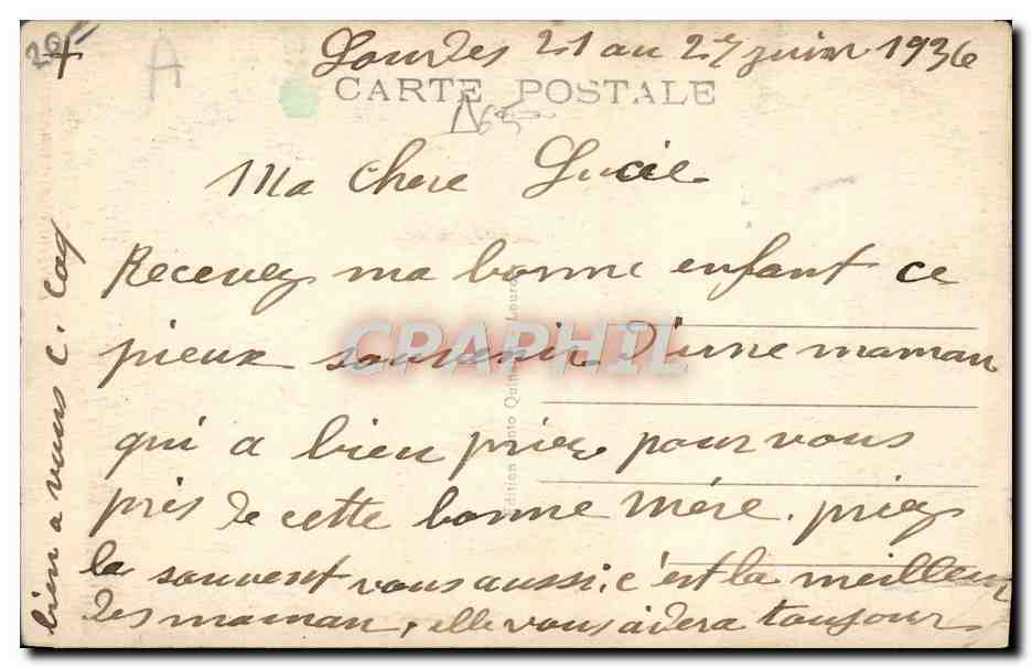 CPA Lourdes La Grotte Miraculeuse — Verso