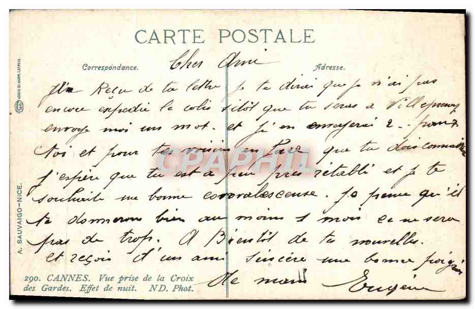 CPA Cannes Vue Prise De La Croix des Gardes Effet de nuit  — Verso