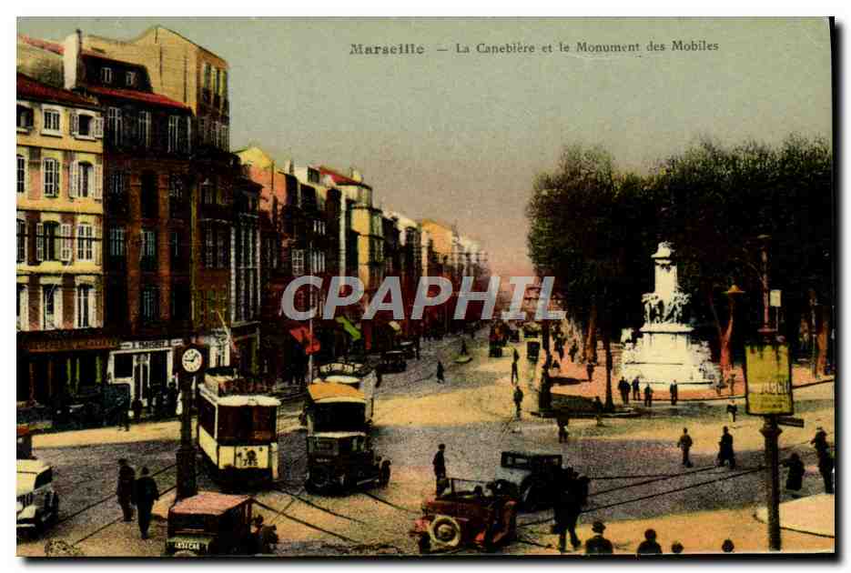 CPA Marseille La Canebiere Et Le Monument Des Mobiles Tramway