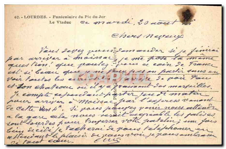 CPA Lourdes Funiculaire Du Pic Du Jer Le Viaduc — Rückseite