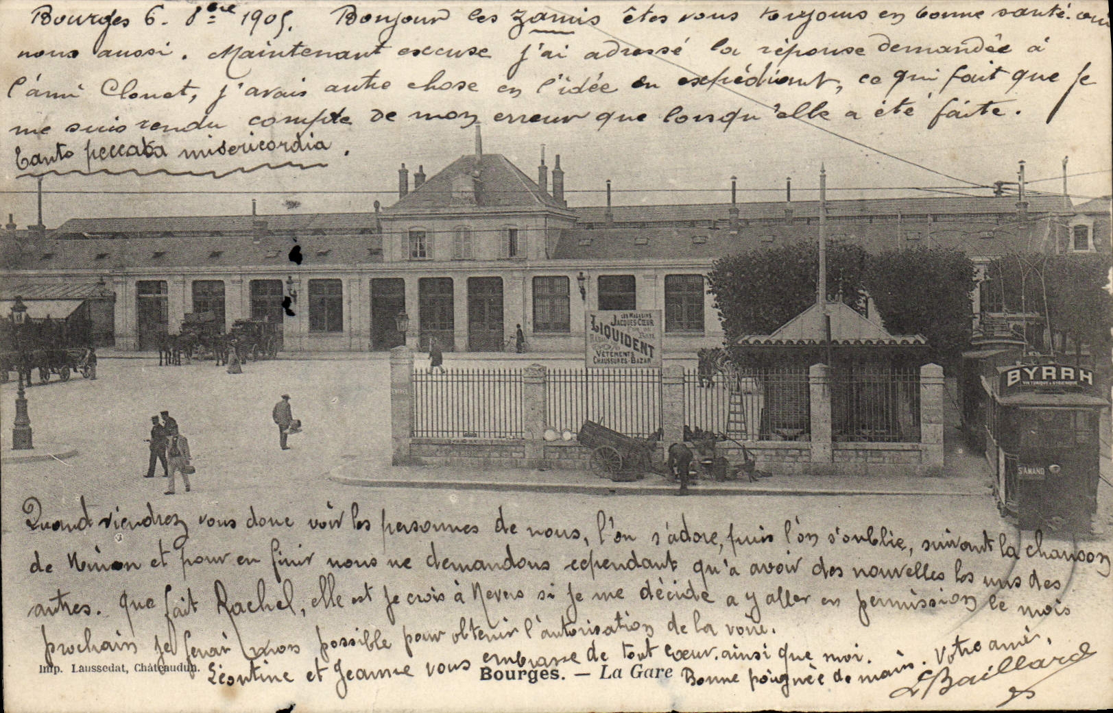 CPA Bourges La Gare Tramway Byrrh