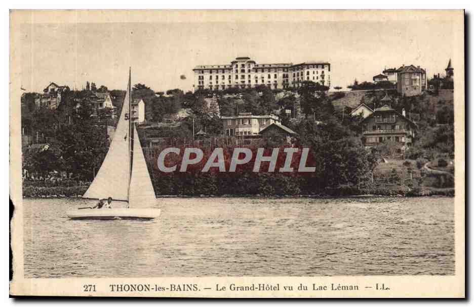 CPA Thonon Les Bains Le Grand Hotel Vu Du Lac Leman