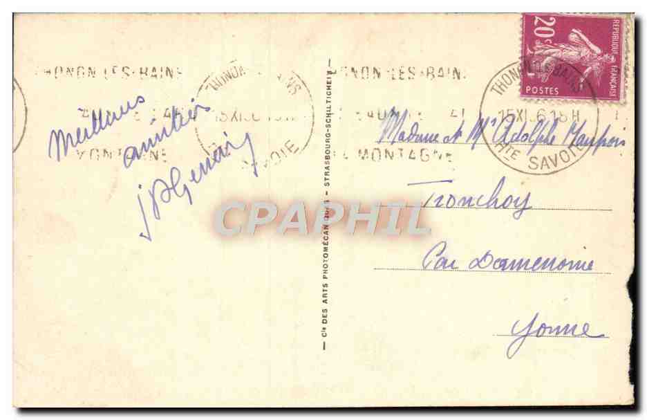 CPA Thonon Les Bains Le Grand Hotel Vu Du Lac Leman — Verso