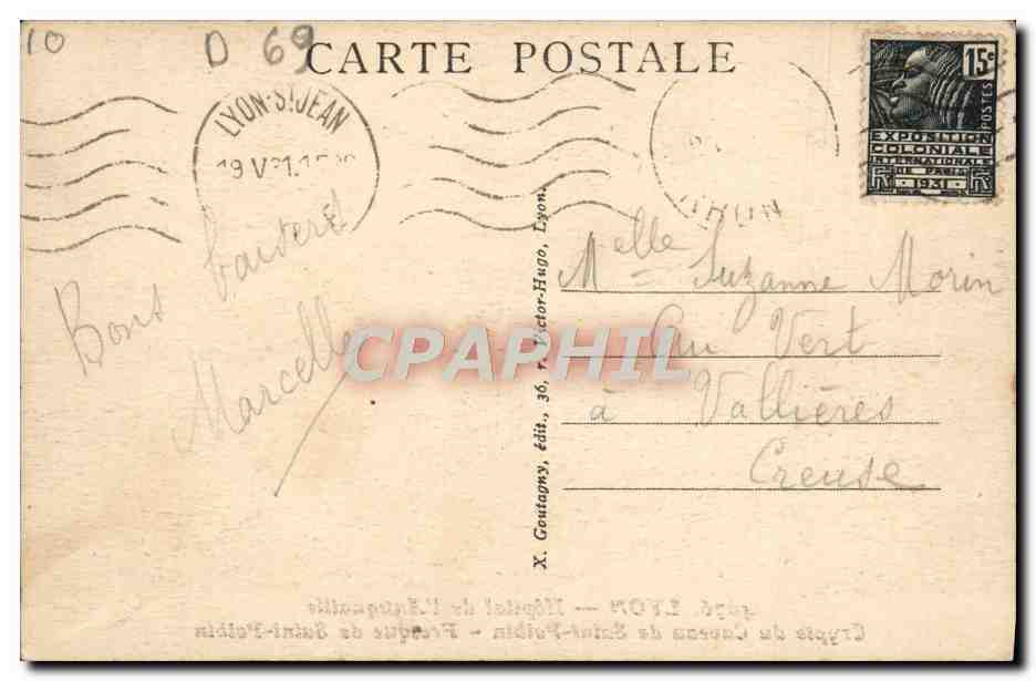 CPA Lyon Hopital De I'Antiquaille Crypte Du Caveau De Saint Pothin — Verso