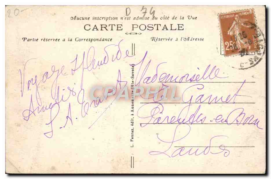 ANNECY (Haute-Savoie) — Le Port et le Château — L. Fauraz, édit. à Annecy, n° 1044 — Reverso