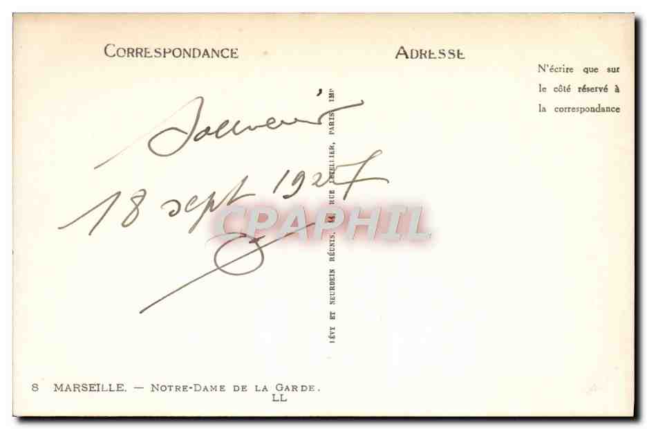 CPA Marseille Notre Dame De La Garde — Verso