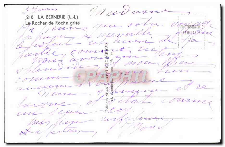 CPM La Bernerie Le Rocher De Roche Grise — Rückseite