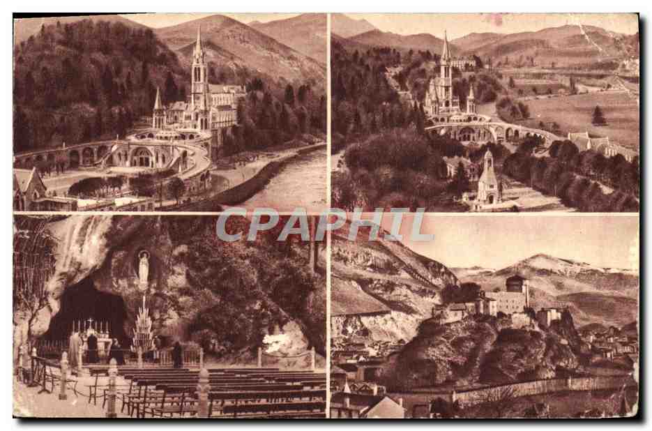 CPA Lourdes La Basilique La Grotte Et Le Chateau Fort