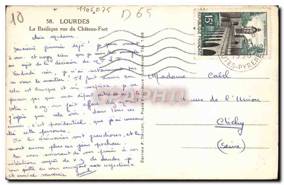 CPA Lourdes La Basilique Vue Du Chateau Fort — Verso