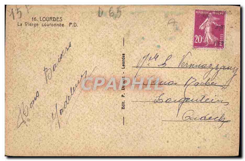 CPA Lourdes La Vierge Couronnee — Verso
