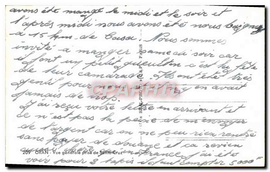 CPM Oran Vue Generale Prise De Sainta Cruz — Back