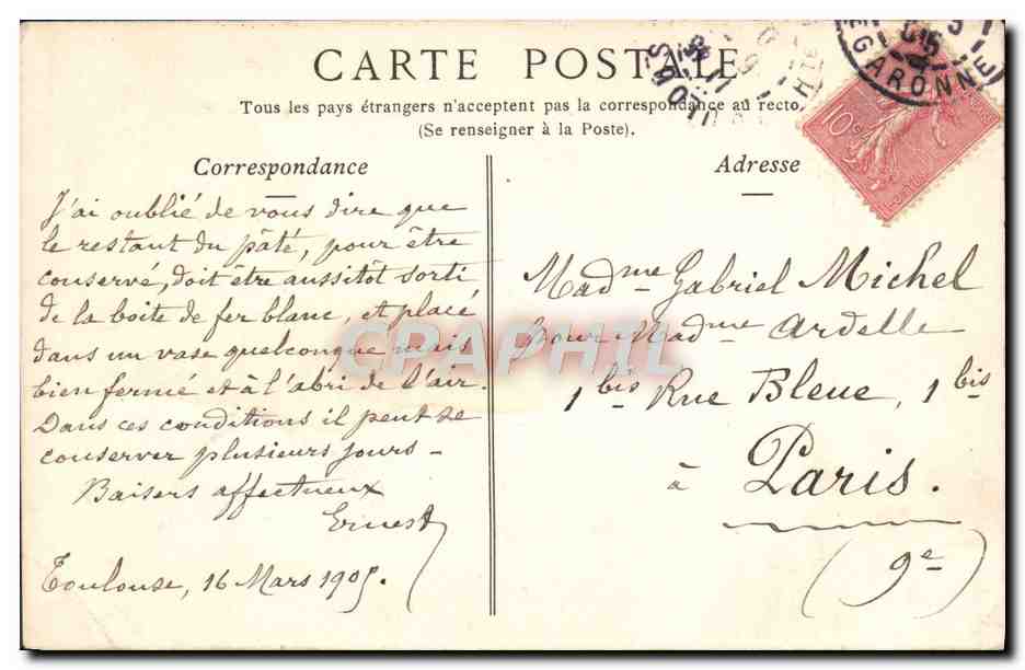CPA Toulouse Le Relour Par M Seysses — Verso