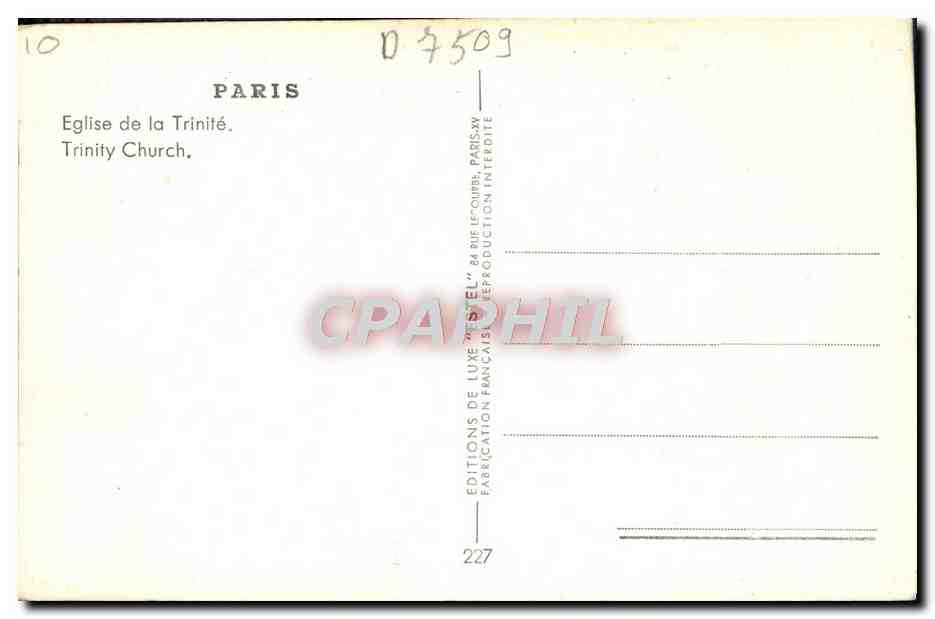 CPA Paris Eglise De La Trinite — Rückseite