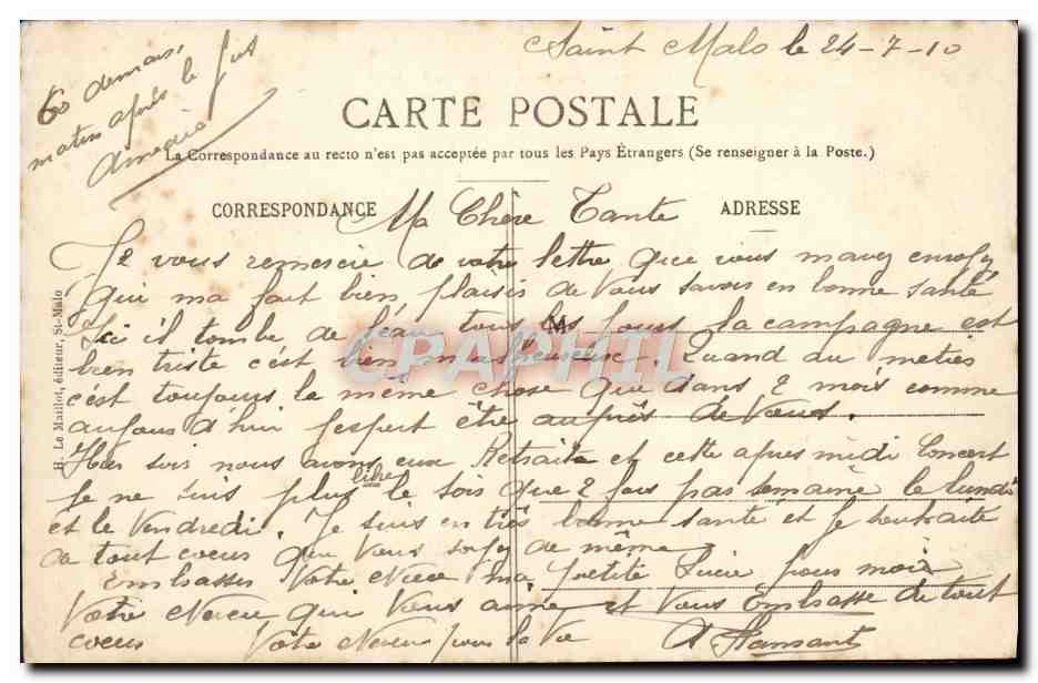 St-Malo - La Plage de Bon-Secours à marée haute — HLM, n°1396 — Verso