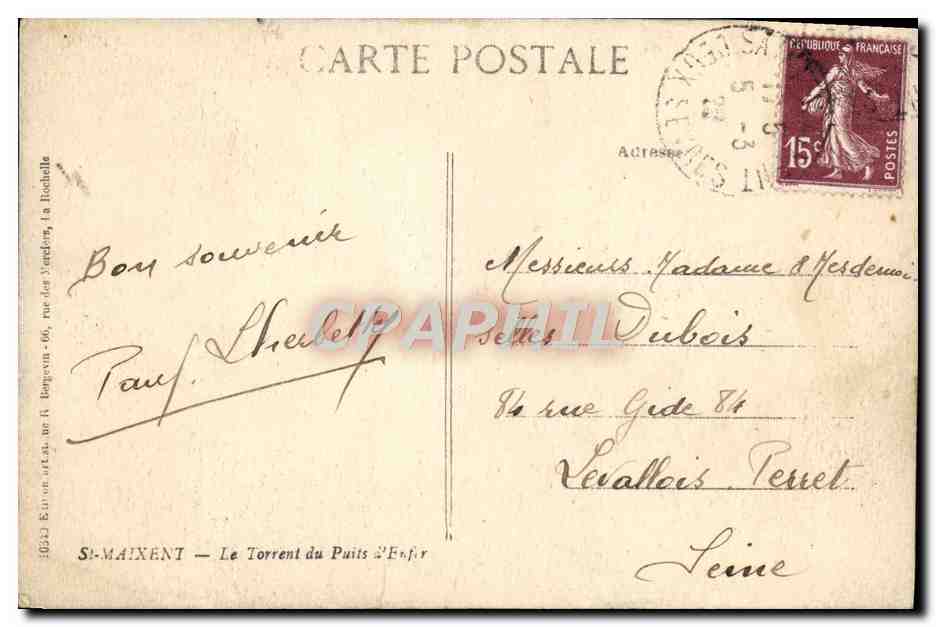 St-Maixent — Le Torrent du Puits d'Enfer — éditeur anonyme, n° 1632 — Reverso