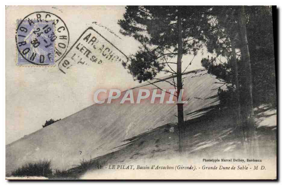 Le Pilat, Bassin d'Arcachon (Gironde) — Grande Dune de Sable — Phototype Marcel Delhoy, Bordeaux - M.D.