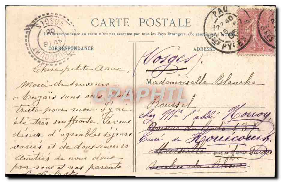 Pau - Le Château vue prise du Parc — Eug. Pacault, édit., Biarritz 16. — Rückseite